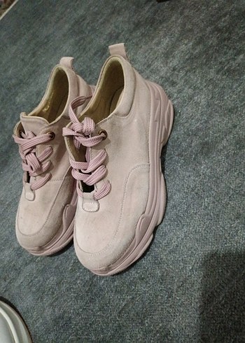 Pembe Süet Platform Topuklu Kadın Spor Ayakkabı - Görsel 4