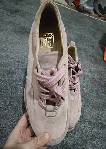 Pembe Süet Platform Topuklu Kadın Spor Ayakkabı - Görsel 2