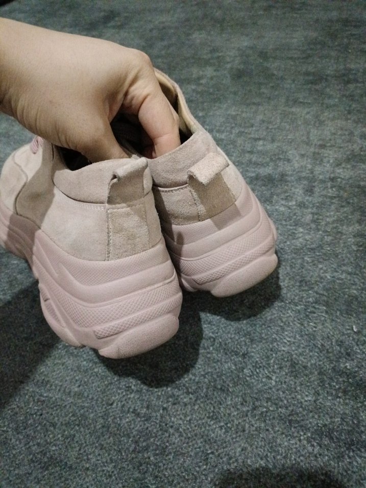 Pembe Süet Platform Topuklu Kadın Spor Ayakkabı - Görsel 5