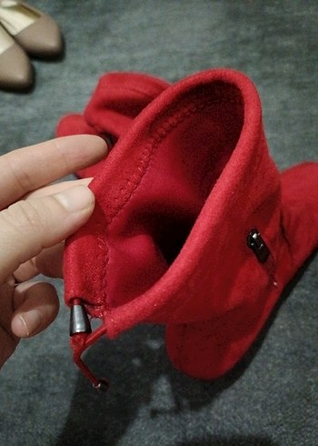 Kırmızı Süet  Topuklu Kadın Bot - Görsel 7