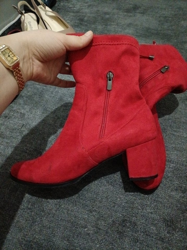 Kırmızı Süet  Topuklu Kadın Bot - Görsel 2