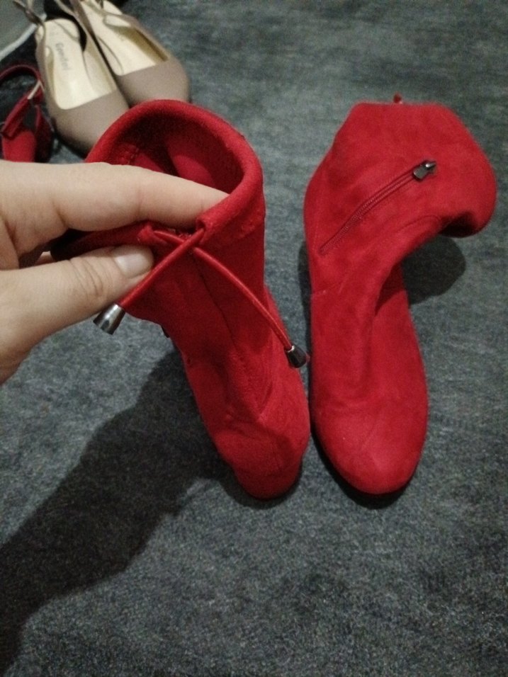 Kırmızı Süet  Topuklu Kadın Bot - Görsel 3
