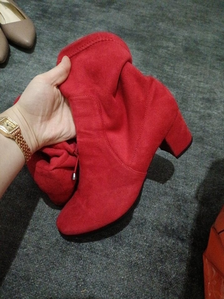 Kırmızı Süet  Topuklu Kadın Bot - Görsel 4
