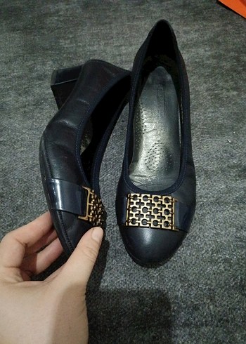 Klasik lacivert kadın Topuklu Babet - Görsel 5