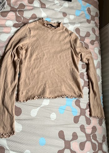 pull and bear Bej Uzun Kollu Fırfırlı Kadın Triko - Görsel 2