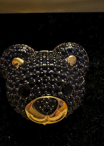 Zirkon Tasli Ayı Figürlü Kadın Yüzük Celik - Görsel 2