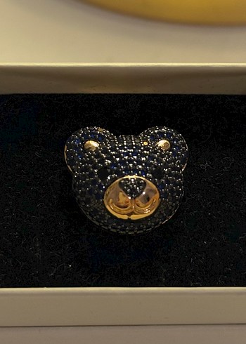 Zirkon Tasli Ayı Figürlü Kadın Yüzük Celik - Görsel 3