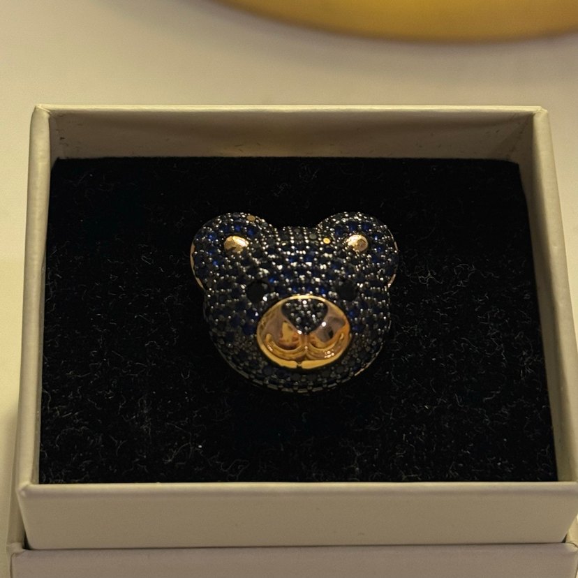 Zirkon Tasli Ayı Figürlü Kadın Yüzük Celik - Görsel 3