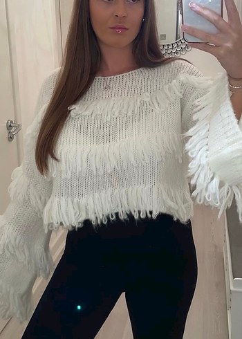 Bohem Örgü Kadın Kazak Tiftik Yun Boho Crop - Görsel 2