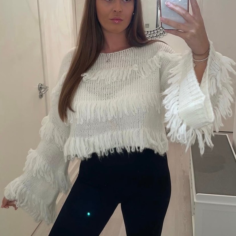 Bohem Örgü Kadın Kazak Tiftik Yun Boho Crop - Görsel 2