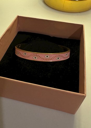 Göz Detayli Pembe - Altin Renk Celik Bileklik - Görsel 3