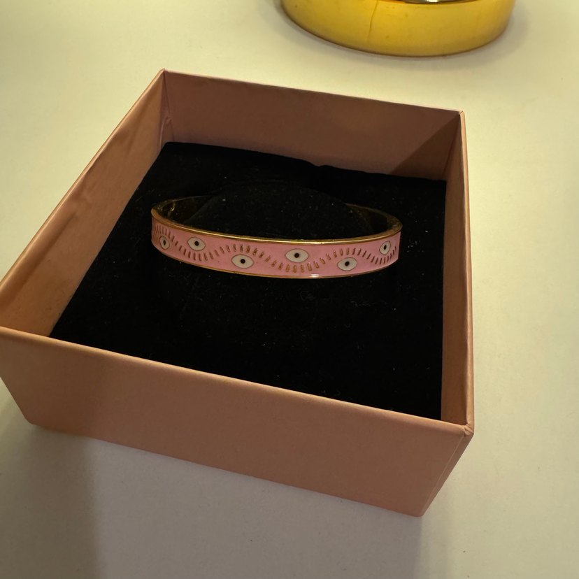 Göz Detayli Pembe - Altin Renk Celik Bileklik - Görsel 3