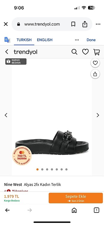 37 Beden Nine West Gercek Deri Terlik