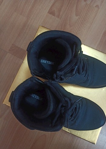 Siyah Deri Bağcıklı Blok Topuklu Bot - Görsel 4