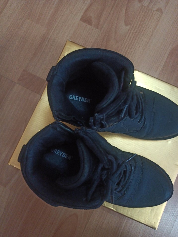 Siyah Deri Bağcıklı Blok Topuklu Bot - Görsel 4