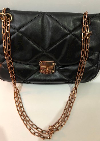 Zincir Detaylı Siyah Deri Kadın Çanta - Görsel 2