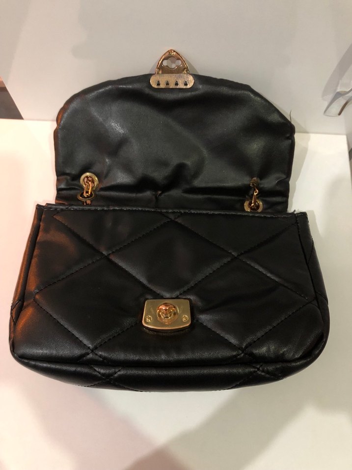 Zincir Detaylı Siyah Deri Kadın Çanta - Görsel 4