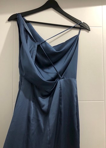 Lacivert Drapeli Uzun Askılı Abiye Elbise - Görsel 4