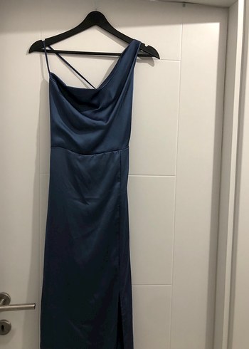 Lacivert Drapeli Uzun Askılı Abiye Elbise - Görsel 2