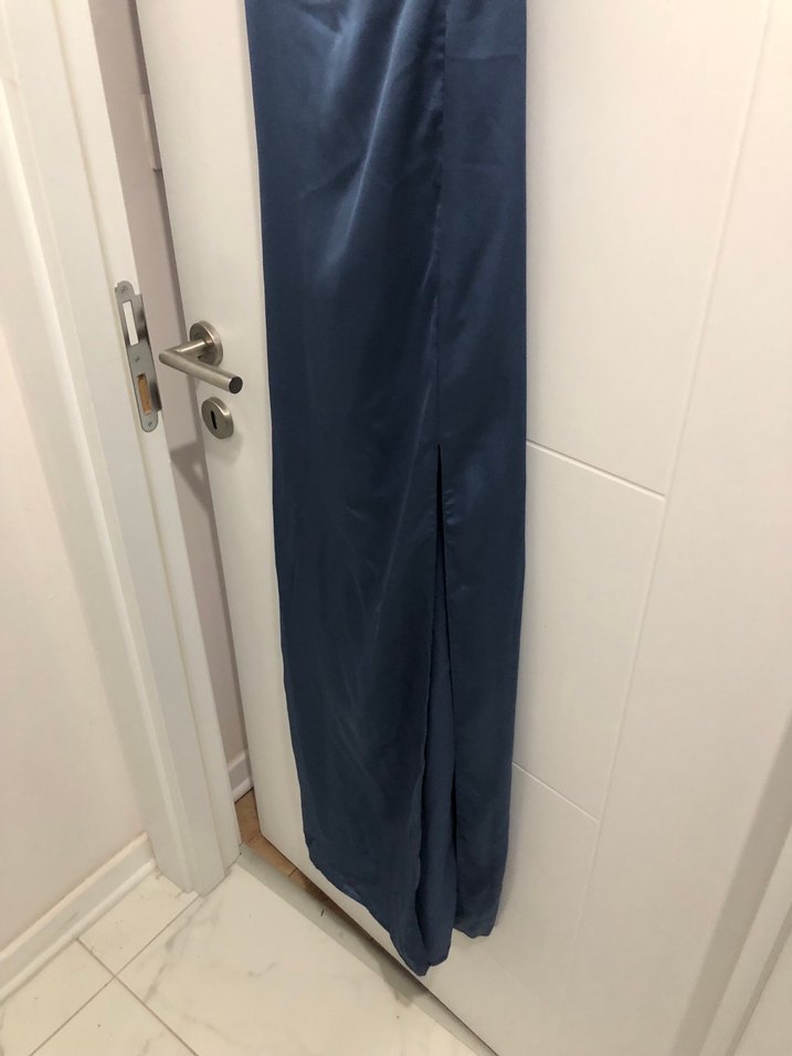 Lacivert Drapeli Uzun Askılı Abiye Elbise - Görsel 5