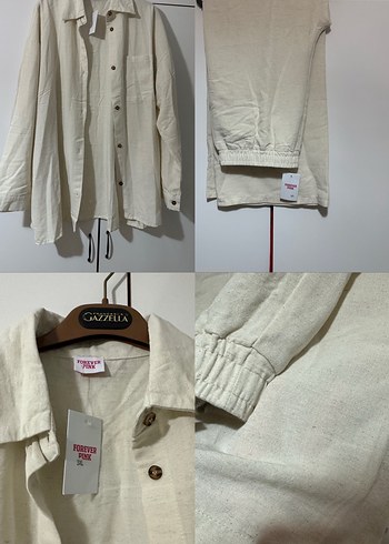 Kadın Beyaz Keten Normcore Gömlek Pantolon takım