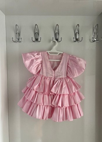 Pembe Kat Kat Fırfırlı Kız Çocuk Elbise 2 yaş - Görsel 3