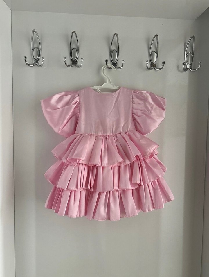 Pembe Kat Kat Fırfırlı Kız Çocuk Elbise 2 yaş - Görsel 2