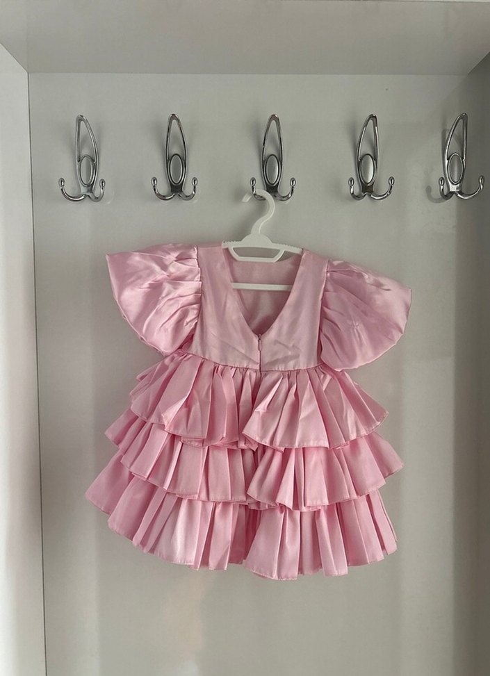 Pembe Kat Kat Fırfırlı Kız Çocuk Elbise 2 yaş - Görsel 3