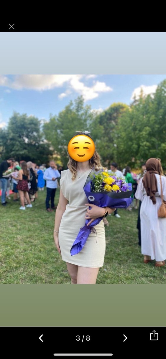 V Yaka bej mini Mezuniyet Elbisesi - Görsel 3