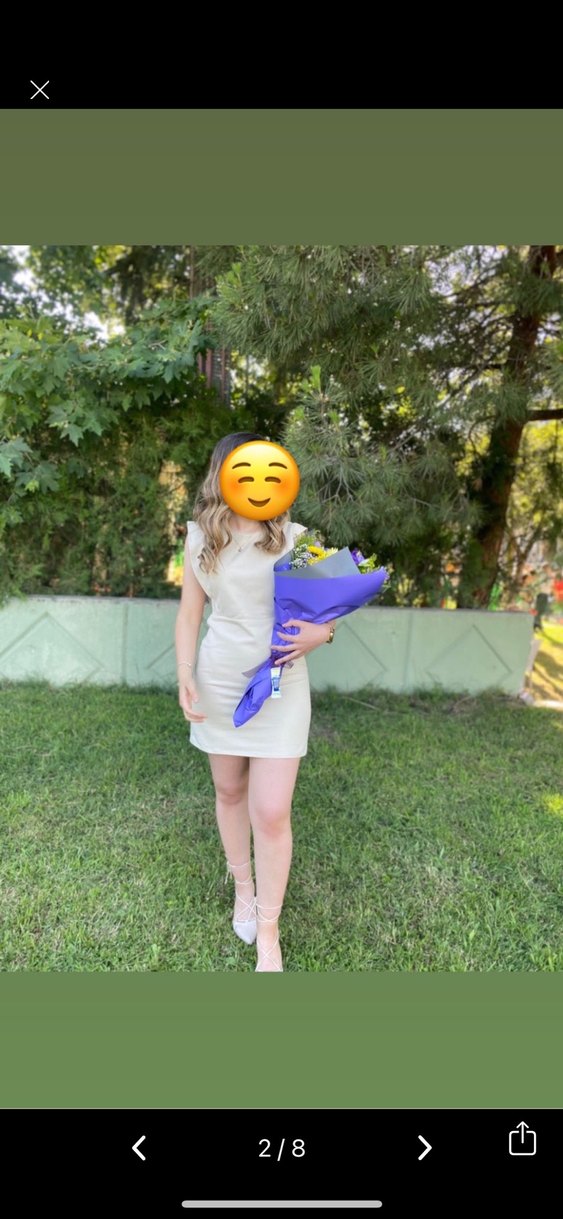 V Yaka bej mini Mezuniyet Elbisesi - Görsel 2