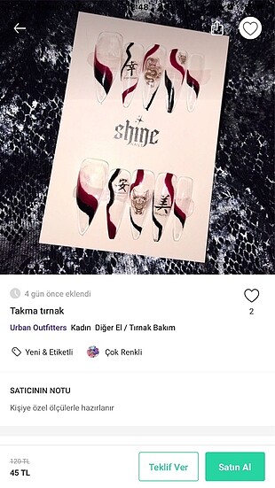 Takma tırnak kırmızı siyah frenç olacak