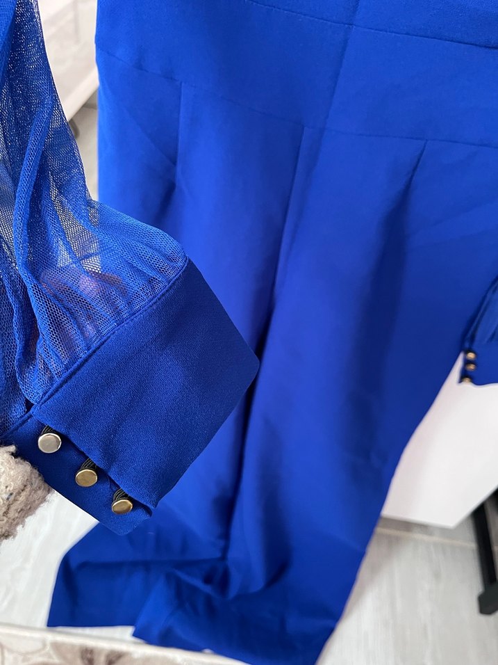 Uzun Kollu Mavi Kadın Tulum - Görsel 2