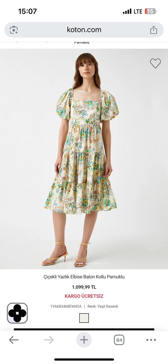 Çiçek Desenli Balon Kollu Mini Elbise - Görsel 2