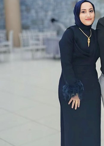 Siyah Kadın Uzun Kol Tüy Detaylı Elbise