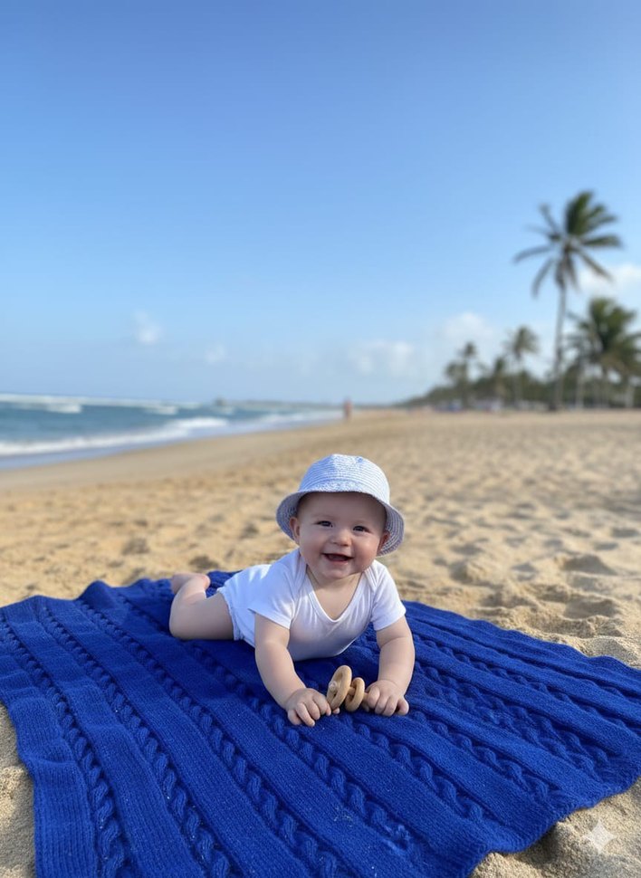 Parlak Mavi Örgü Çocuk Battaniyesi - Görsel 2