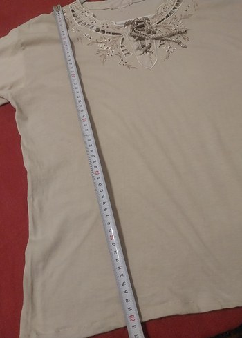 Nakışlı, kısa kollu, bej kadın bluz - Görsel 9