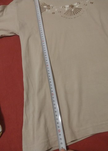 Nakışlı, kısa kollu, bej kadın bluz - Görsel 8