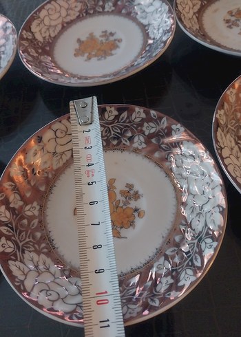 Altılı Altın Desenli Koyu Renk çay Tabak Seti - Görsel 2