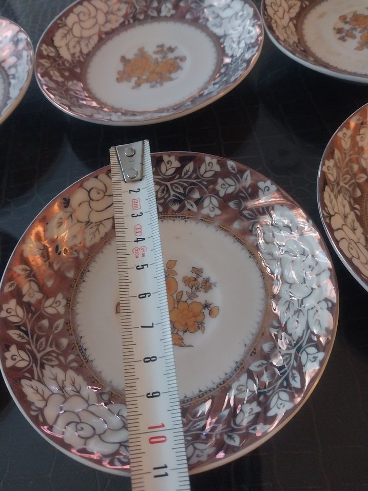 Altılı Altın Desenli Koyu Renk çay Tabak Seti - Görsel 2