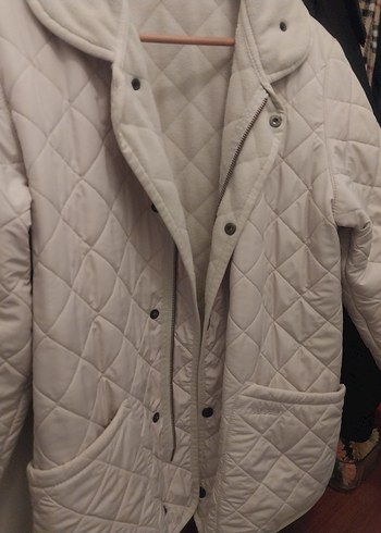 Düğmeli Beyaz Midi Kadın Ceket - Görsel 4