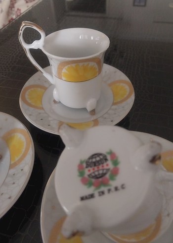 English Home Sarı Desenli 3'lü Porselen Fincan Takımı