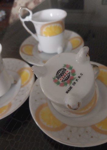 Beden Renk Sarı Desenli 3'lü Porselen Fincan Takımı