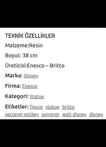  Beden Renk Disney Enesco Brittto Sorcerer Mickey Mouse by Figür. 