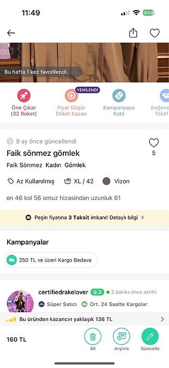 xl Beden kahverengi Renk faik sönmez gömlek