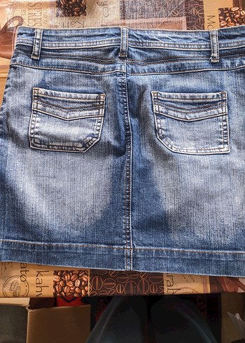Mavi renk Denim Mini Etek - Görsel 2