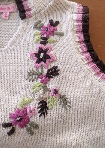 Nakışlı Beyaz Kız Triko Süveter - Görsel 3