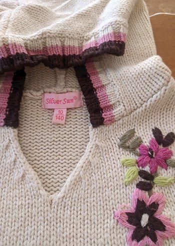 Nakışlı Beyaz Kız Triko Süveter - Görsel 2