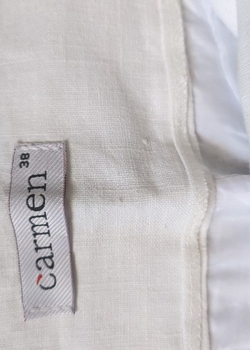 Düğmeli Beyaz Keten kapri - Görsel 3