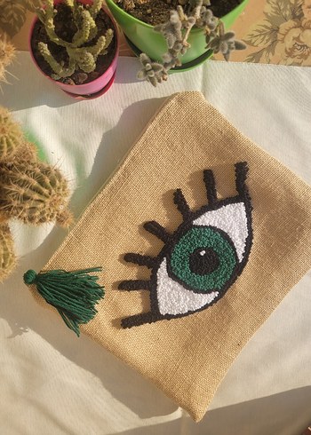 Punch göz işlemeli jüt kumaş clutch çanta