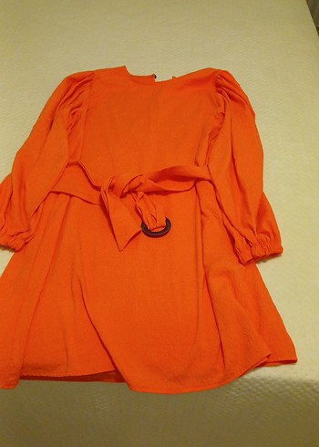 LC Waikiki Turuncu Keten Midi Tunik, Kemerli, Salaş Kesim